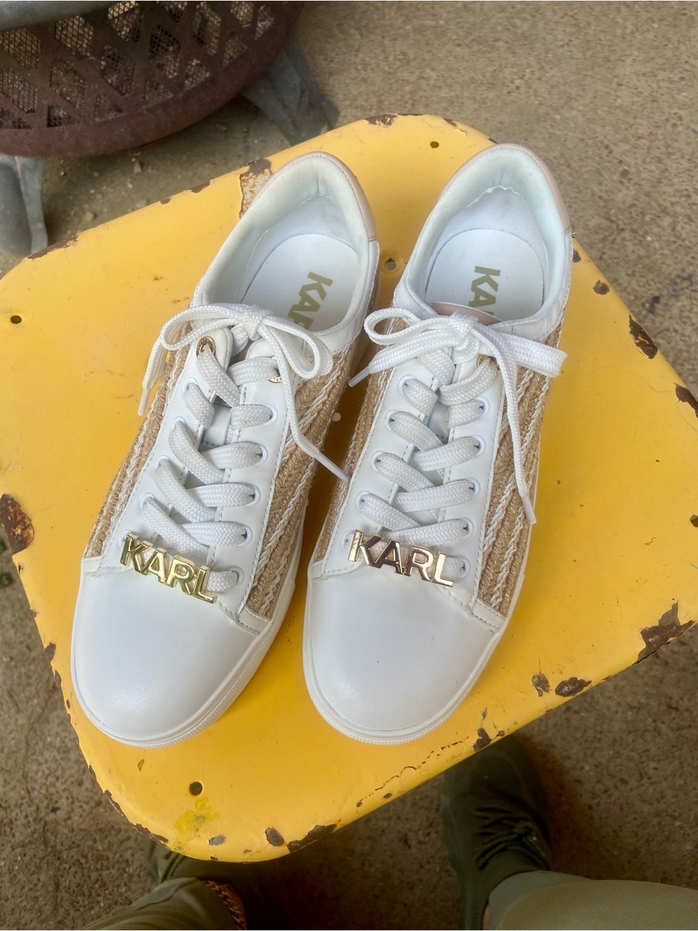 Karl Lagerfeld White Sneakers with Natural Woven Panels